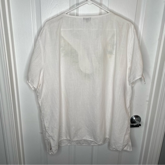 Talbots Tie Detail Embroidered 100% Linen Top Lemon Novelty Print 2X - Picture 4 of 11